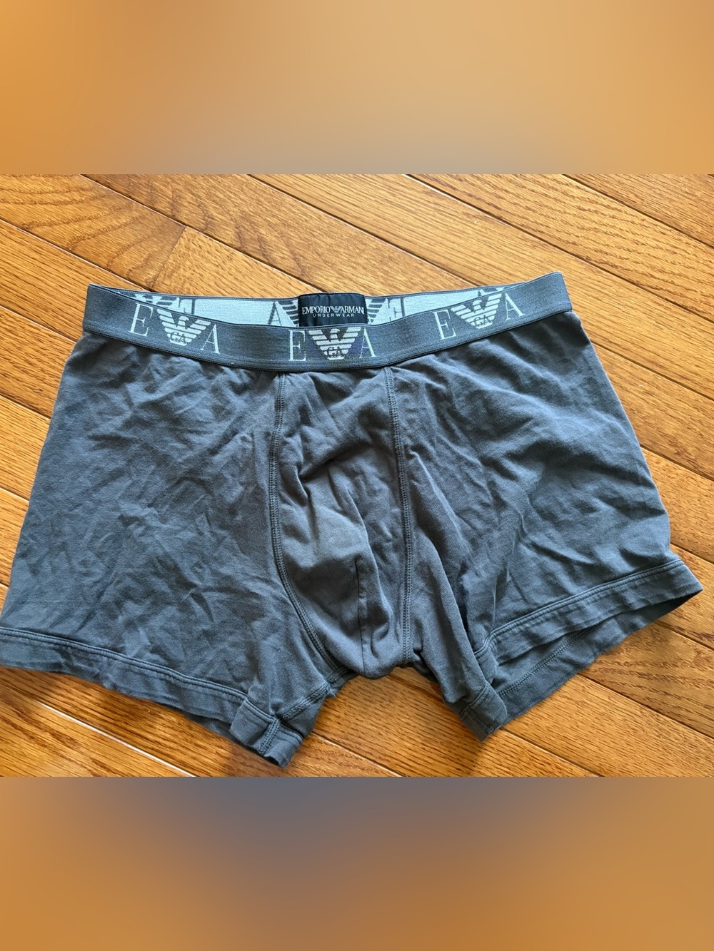 Emporio Armani Men's Gray Cotton Boxer Briefs with Branded Waistband